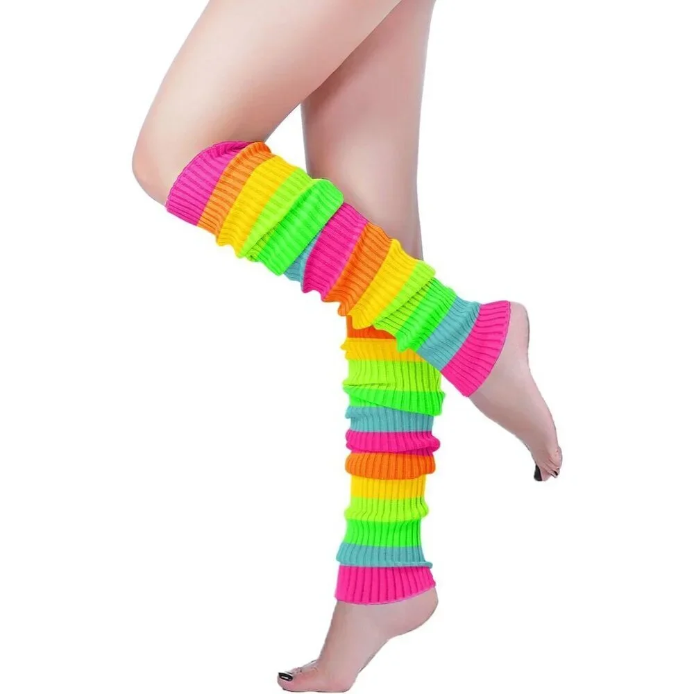 Women’s Neon Knit Leg Warmers 80% Viscose 20% Nylon 24in for 80s Parties